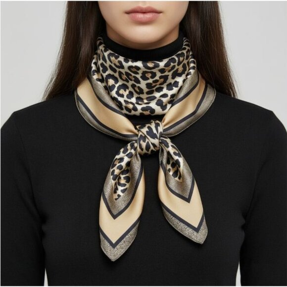 ⭐Elegant Bandana Square Scarf Silky Satin Vintage Animal Print Leopard Wrap New - Picture 1 of 9